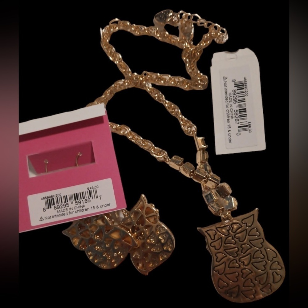 BETSEY JOHNSON SET Woodland Creatures Crystals Owl Necklace & Earrings SET NWT - Picture 3 of 8